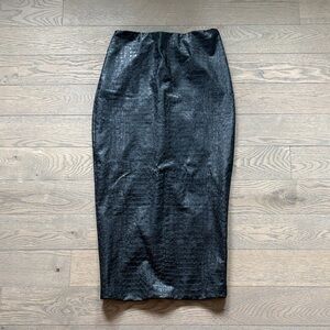 Naked Wardrobe Black Crocodile Faux Leather Pencil Skirt